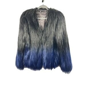 Pepe Jeans Andy Warhol NICO Shaggy Faux Fur Coat L Ombre Pop Art Boho Rockstar